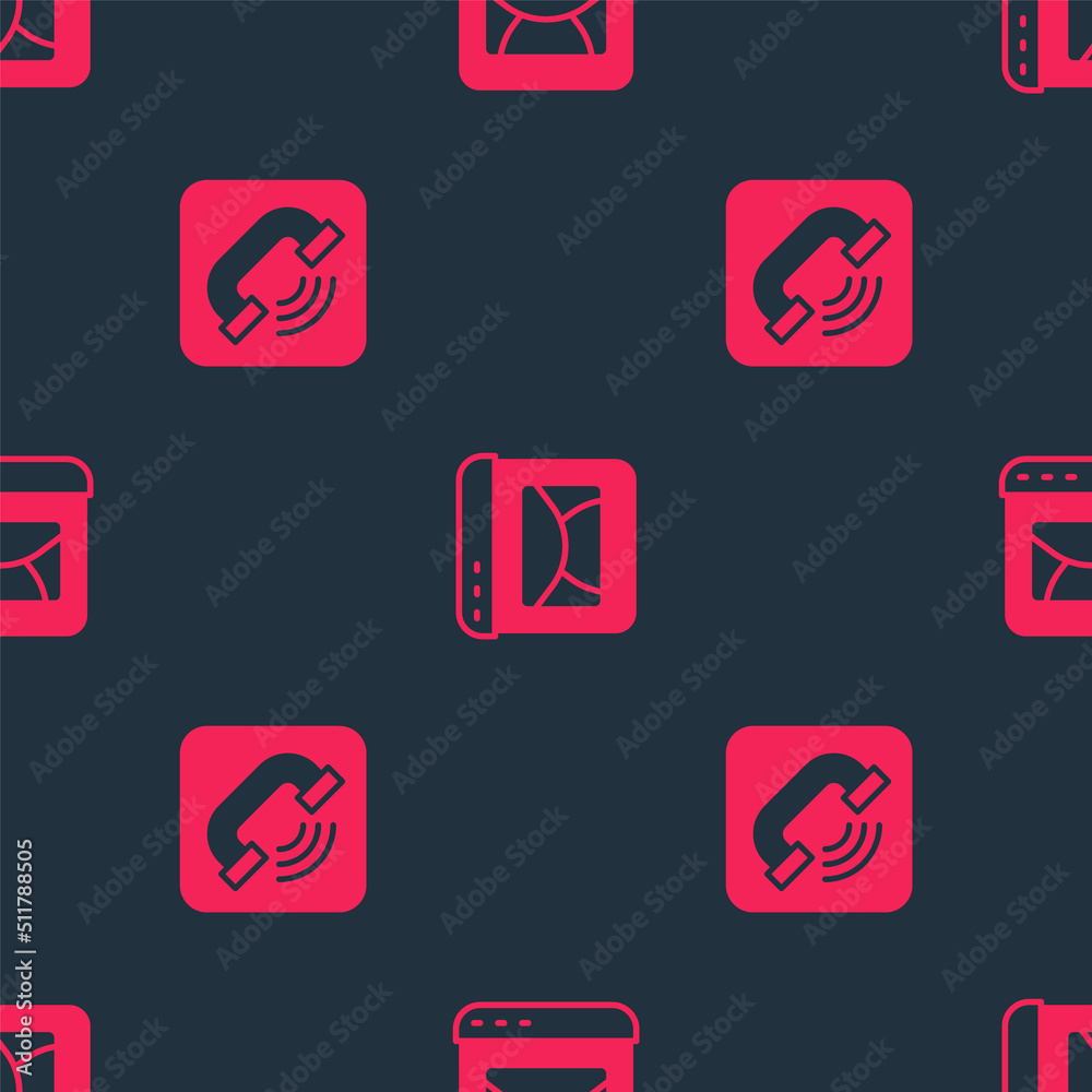 Set Telephone handset and Mail e-mail on seamless pattern. Vector