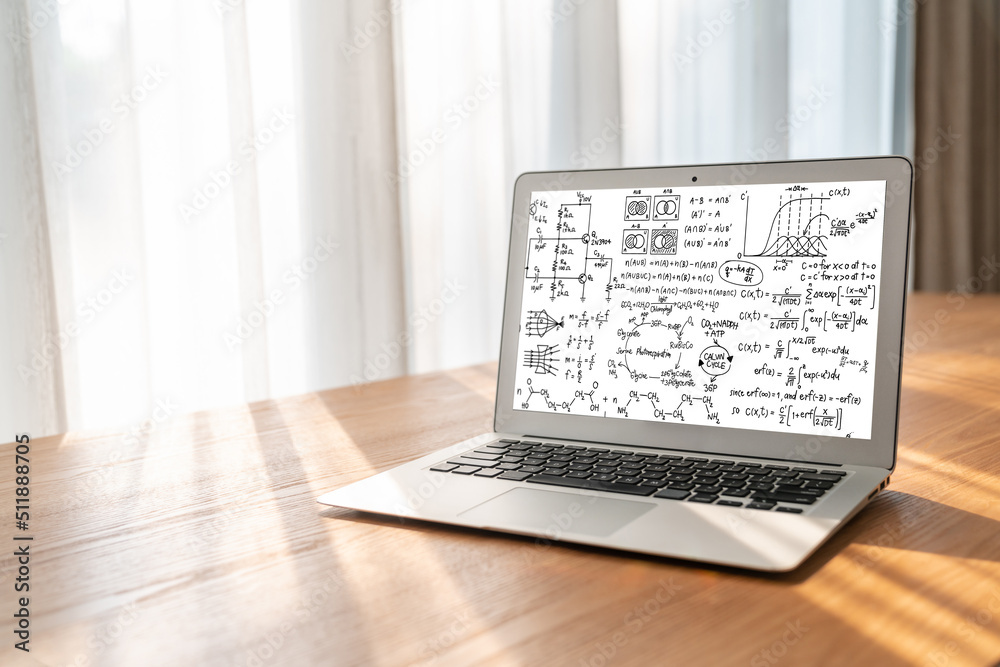 计算机屏幕上显示科学和教育概念的数学方程和时髦公式