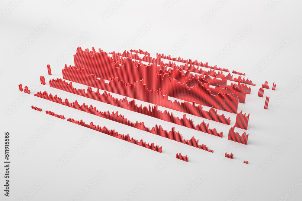 抽象的红色商业图表和白底图表。财务、报告和银行概念。3D R