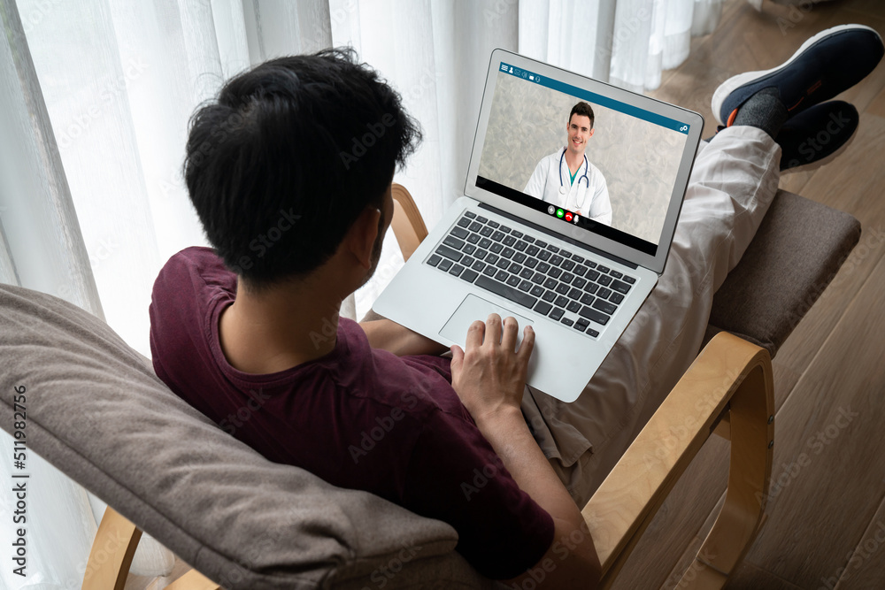 Doctor video call online by modish telemedicine software application for virtual meeting with patien