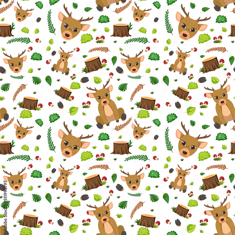 Deer cute animal seamless pattern