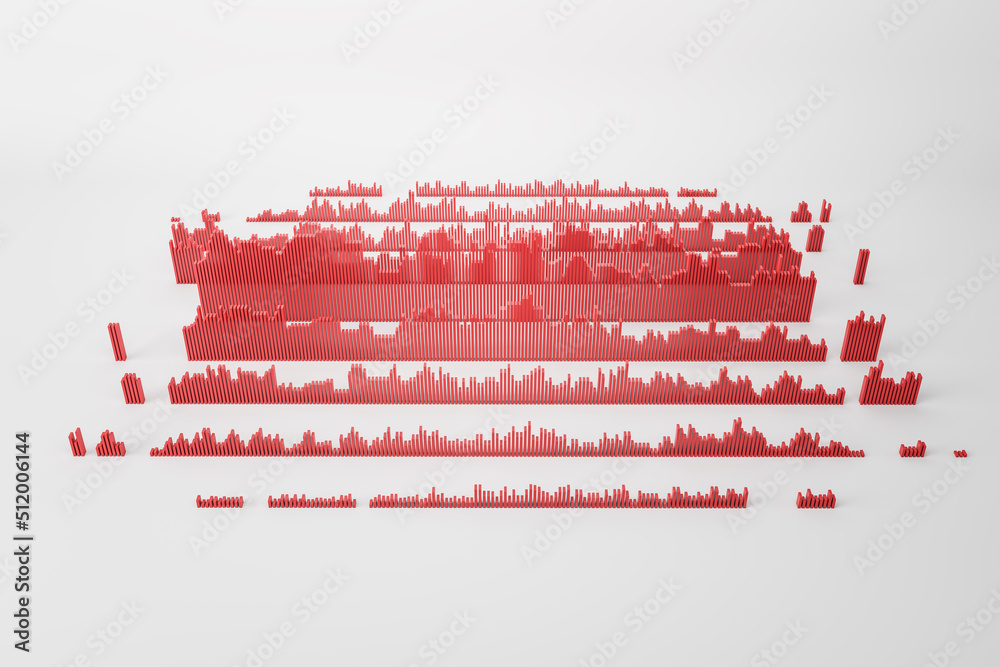 抽象的红色商业图表和白色背景图。财务、报告和银行概念。3D Ren