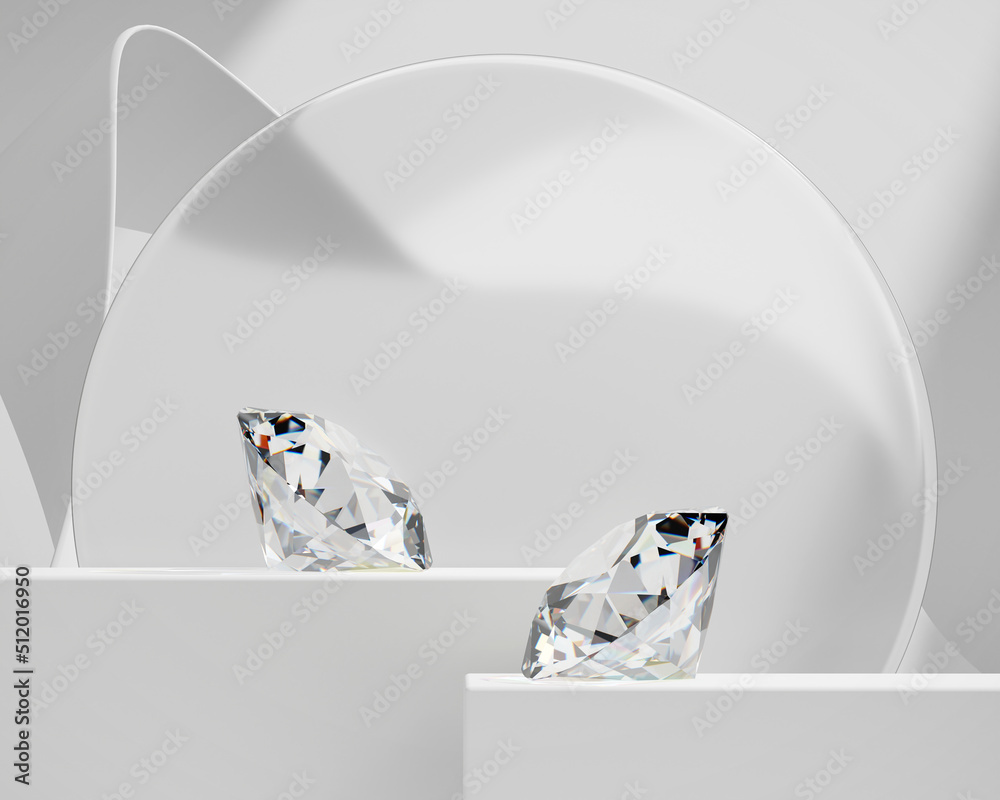 Round diamonds placed on white background 3d rendering