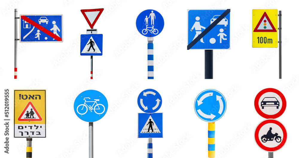 Set of traffic signs isolated on white