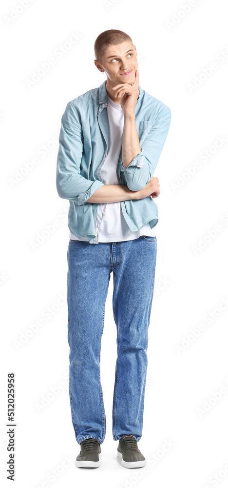 Thoughtful young guy on white background