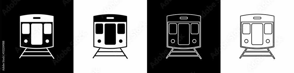 设置隔离在黑白背景上的火车和铁路图标。公共交通符号。Sub
