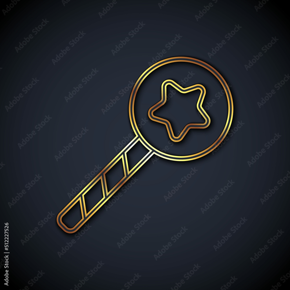 Gold line Magic wand icon isolated on black background. Star shape magic accessory. Magical power. V