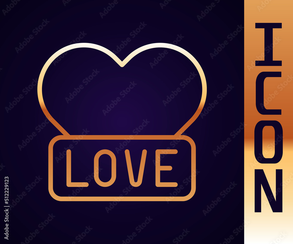 Gold line Heart icon isolated on black background. Romantic symbol linked, join, passion and wedding