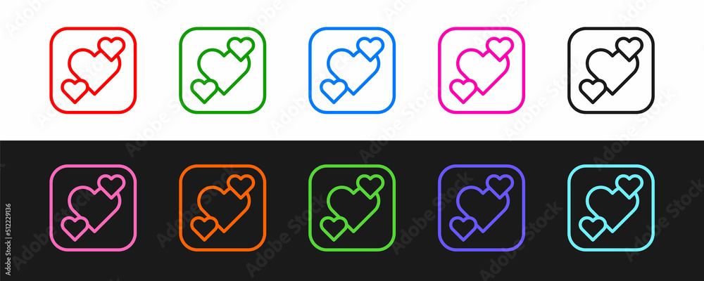 Set line Heart icon isolated on black and white background. Romantic symbol linked, join, passion an