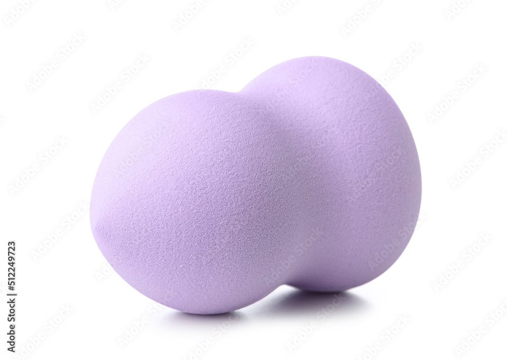 Lilac makeup sponge on white background