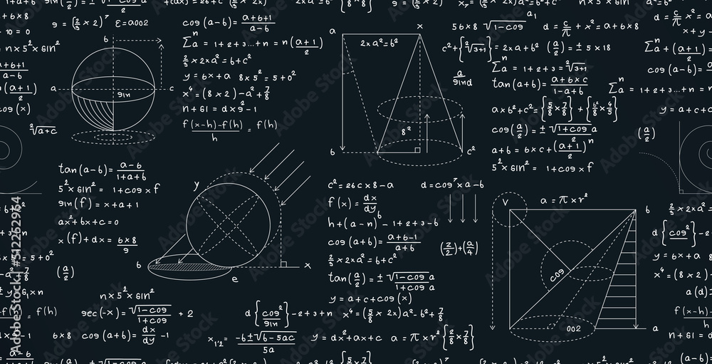 用黑板上的数学公式方程进行无缝的背景向量教育。