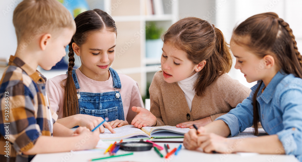 Diligent girl speaking with classmates