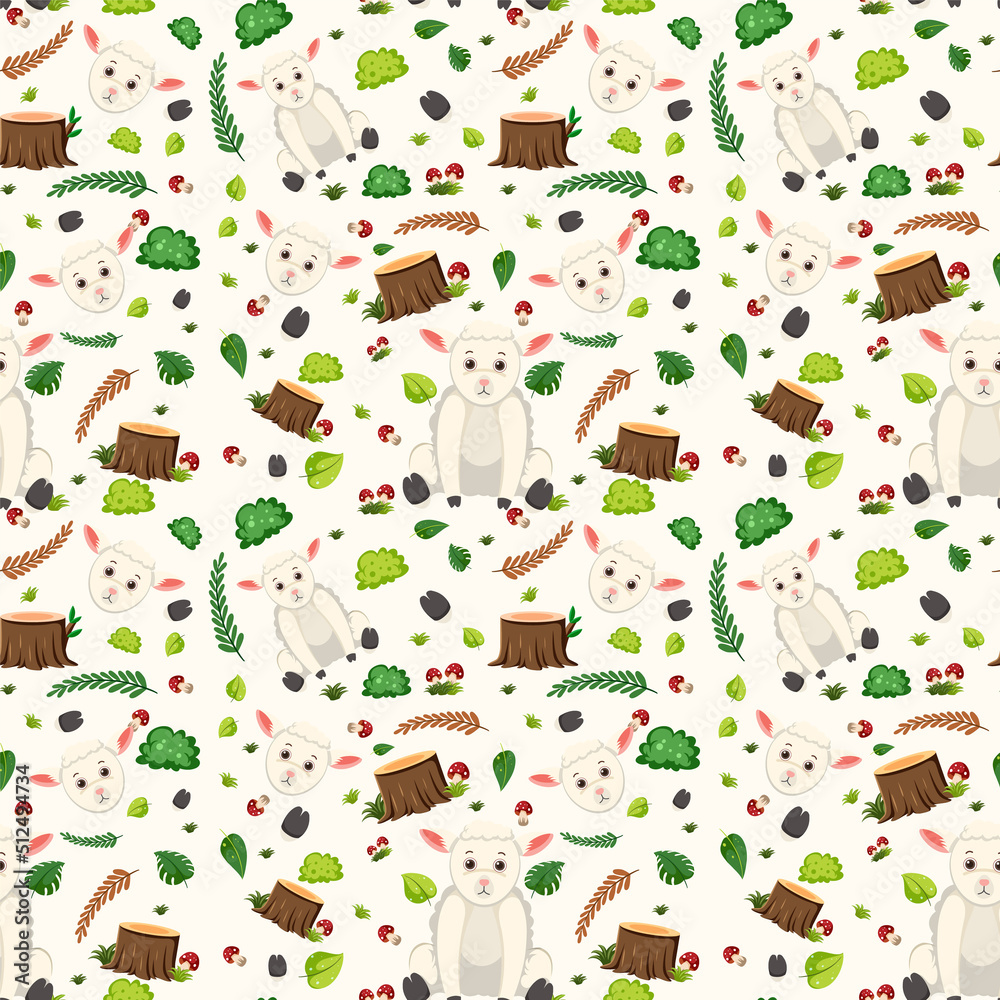 Sheep cute animal seamless pattern