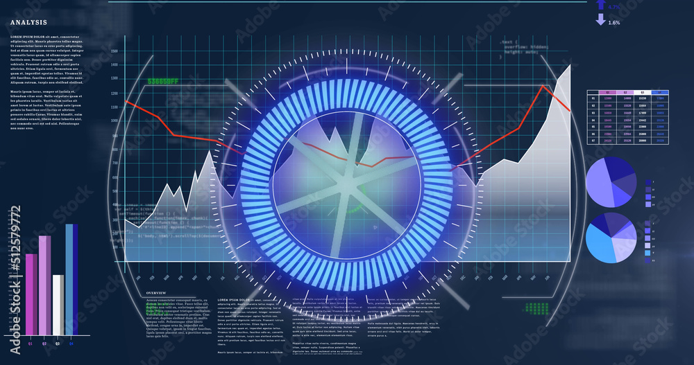 Image of compass rotating over scientific graph and data