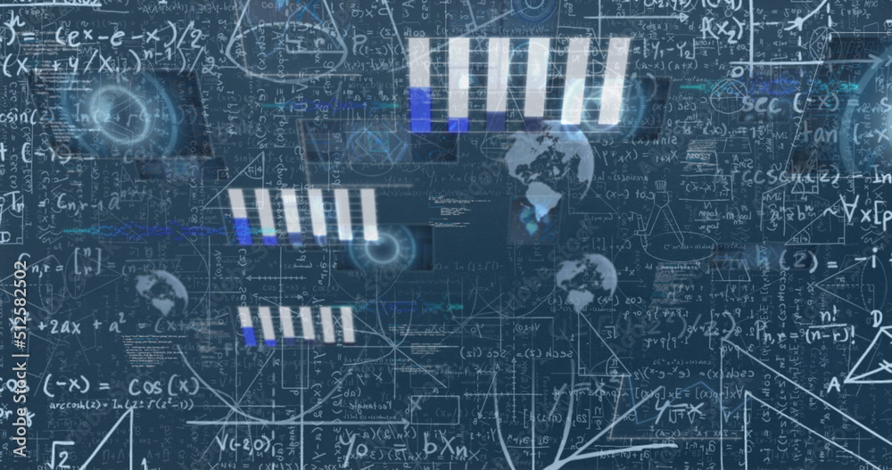 蓝色背景下的数学方程图像和数据处理