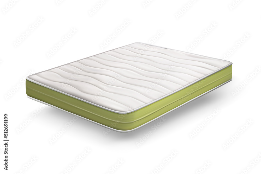 Mattress single isolated on white background, comfortable orthopedic mattress