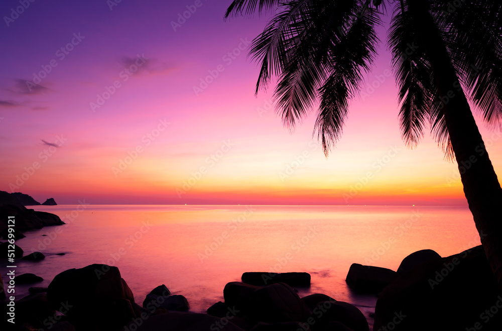 Landscape Long exposure of majestic clouds in the sky sunset or sunrise over sea with reflection in 