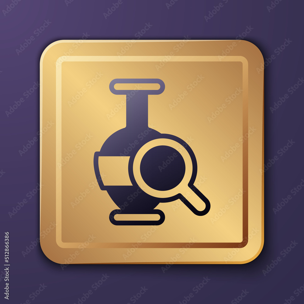 Purple Ancient amphorae icon isolated on purple background. Gold square button. Vector