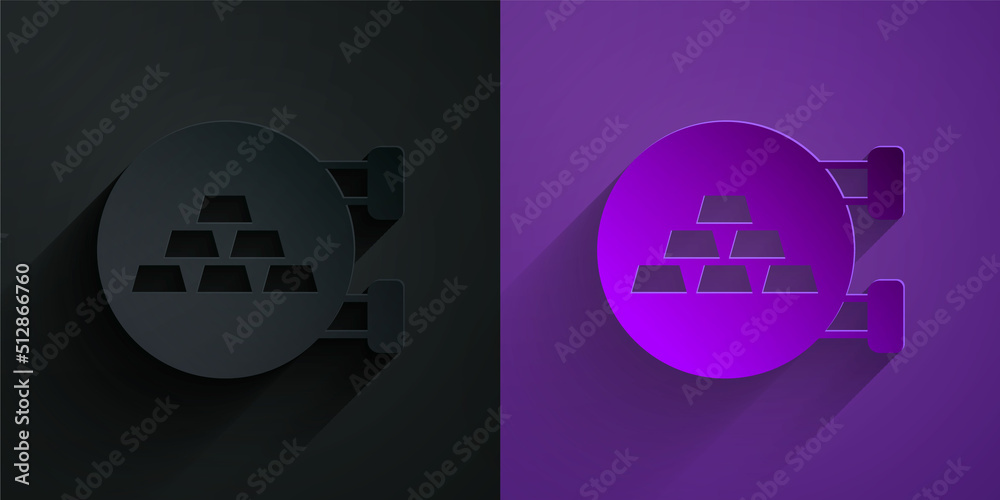 Paper cut Jewelry store icon isolated on black on purple background. Paper art style. Vector