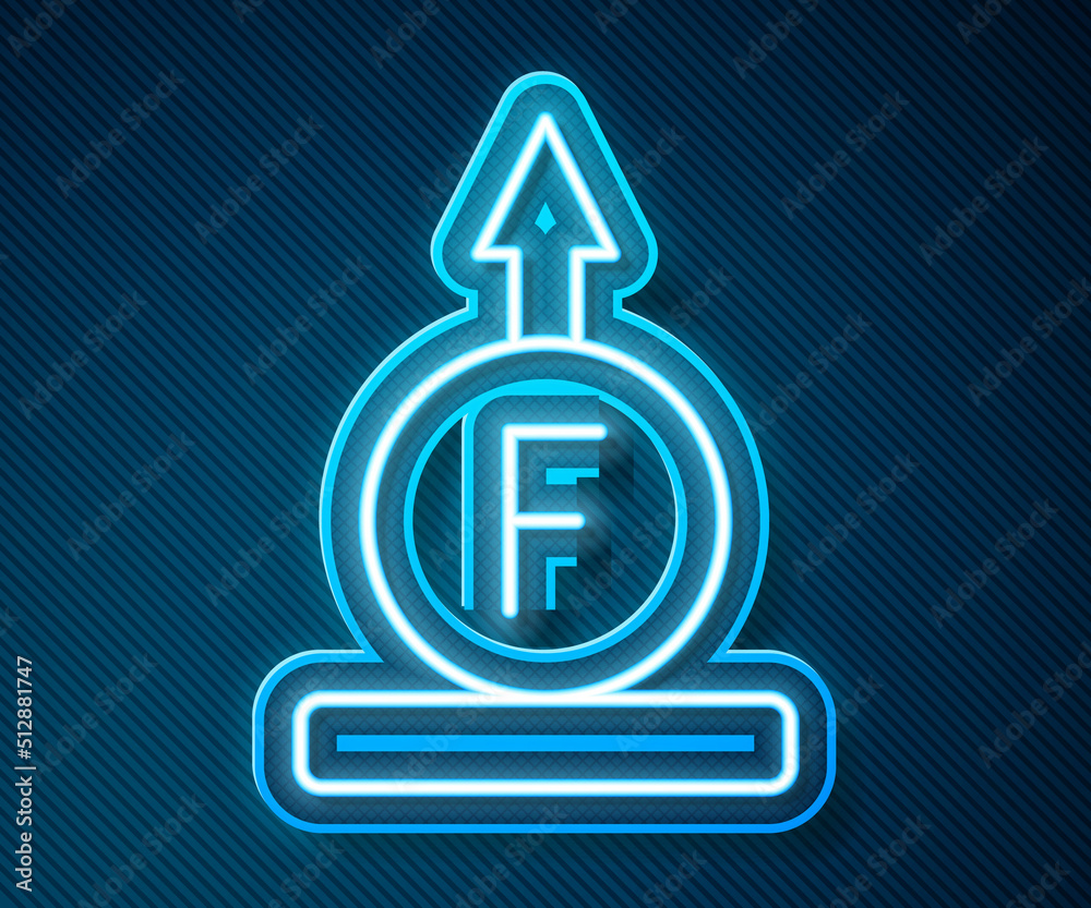 Glowing neon line Force of physic formula calculation icon isolated on blue background. Vector