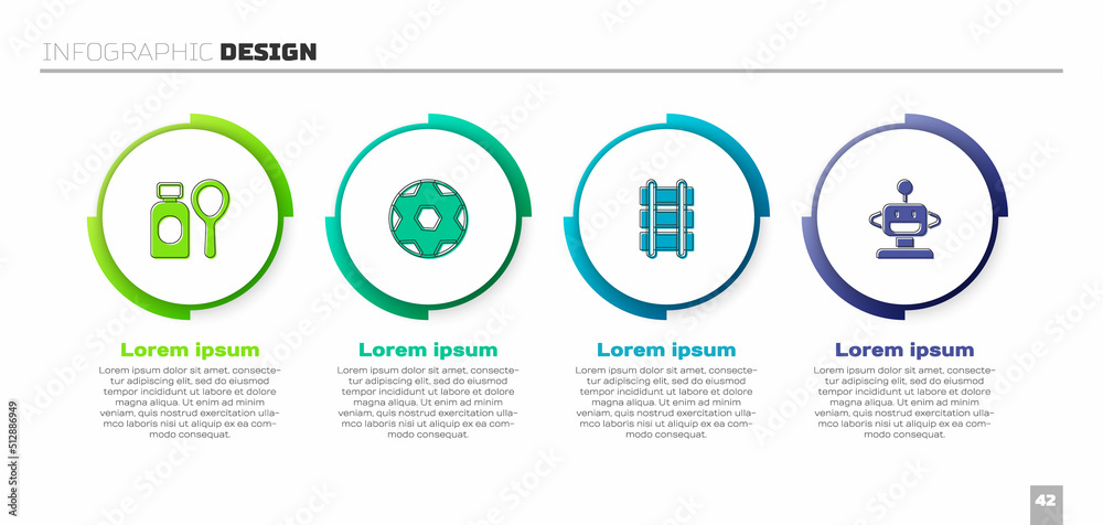套装肥皂泡瓶，足球，玩具铁路和机器人玩具。商业信息图templ