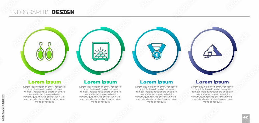套装耳环，带金条的保险箱，金牌和我的。商业信息图模板。Vector