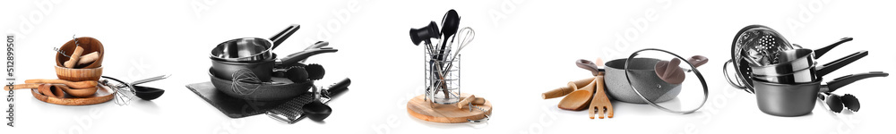 Set of kitchen utensils on white background