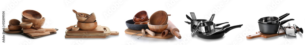 Set of kitchen utensils on white background