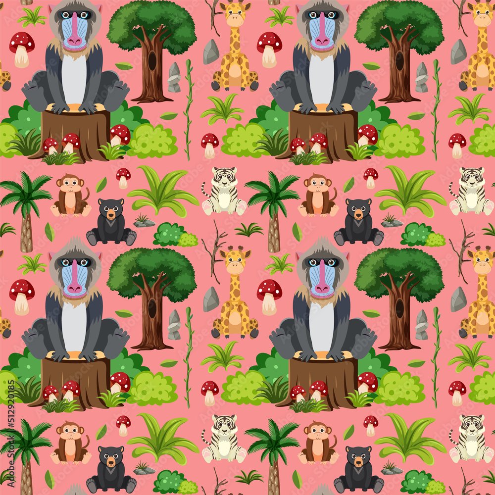 Cute animals seamless pattern