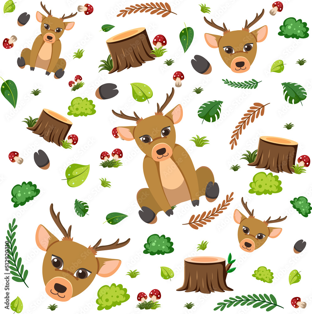 Deer cute animal seamless pattern