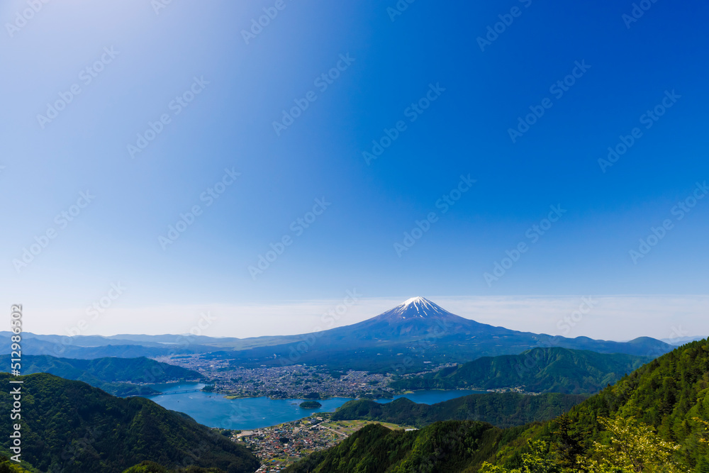 新緑が綺麗な新道峠から見える富士山