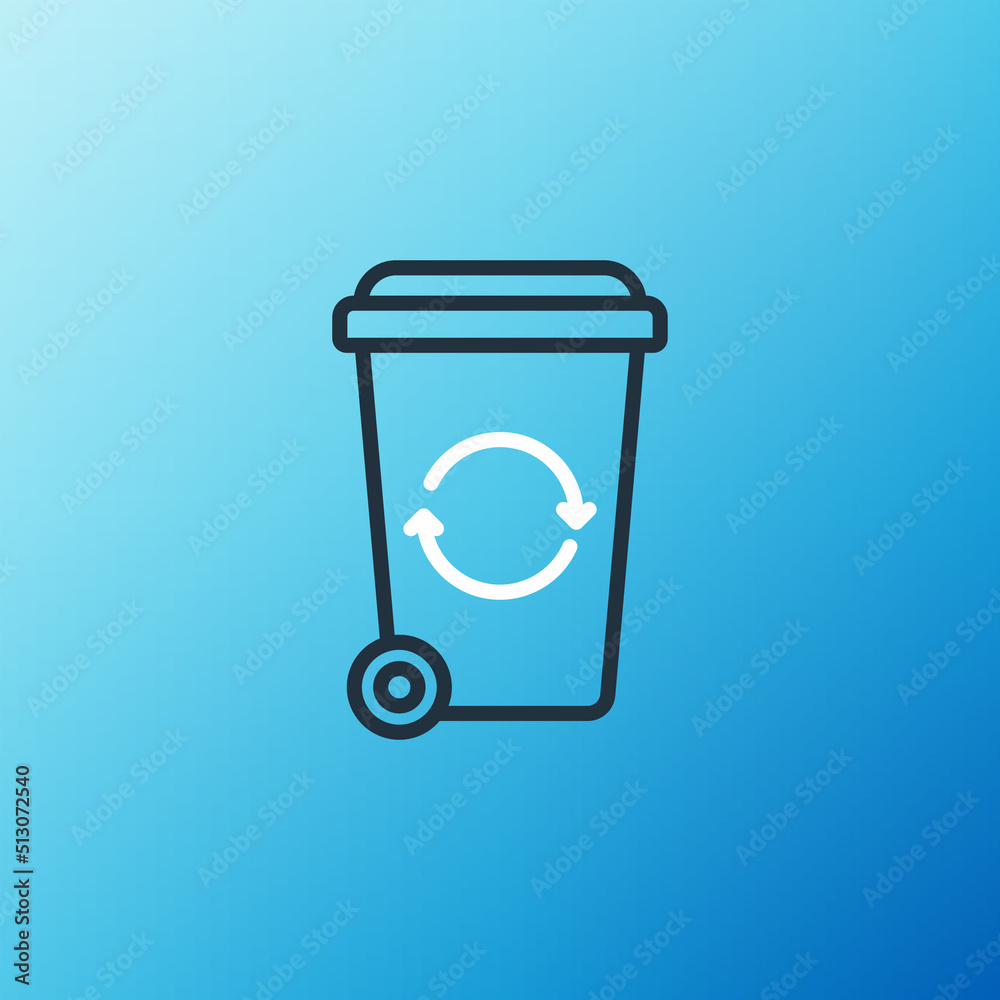 Line Recycle bin with recycle symbol icon isolated on blue background. Trash can icon. Garbage bin s