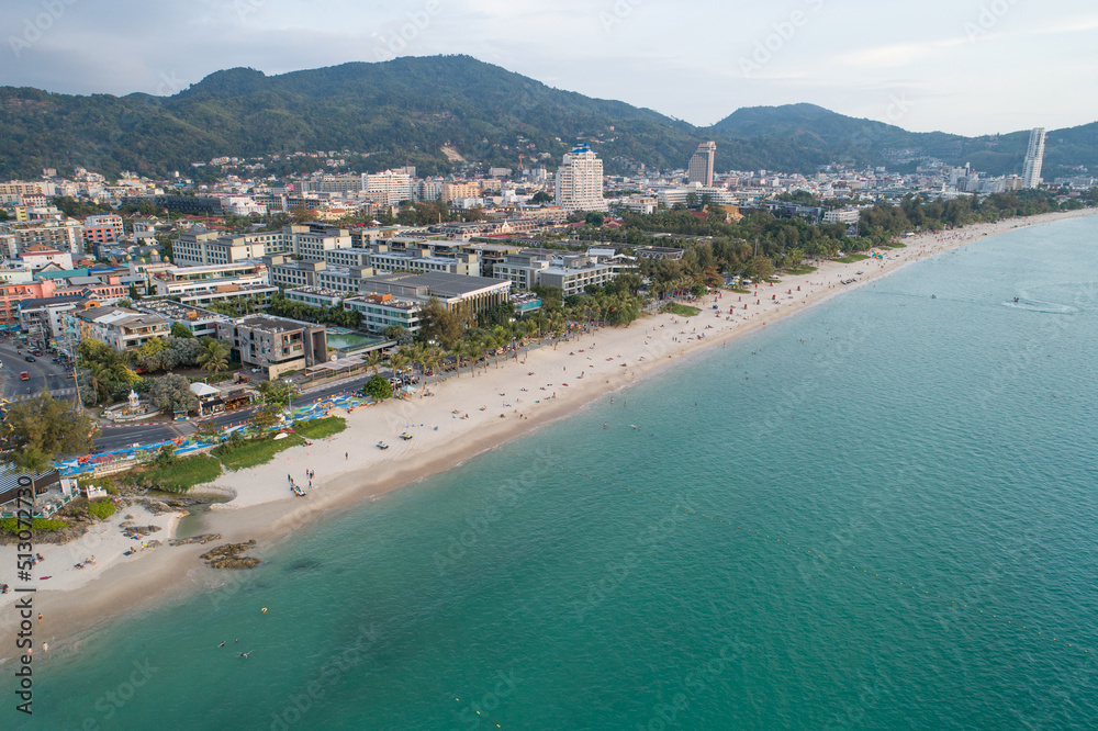 Phuket Patong beach on June 20-2022 aerial view over patong bay in Phuket Thailand