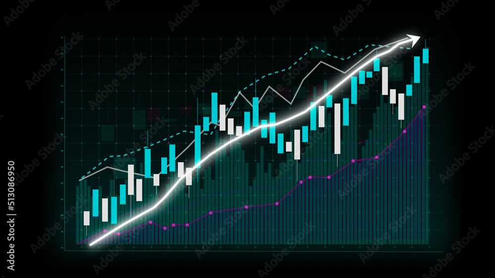 Business growth concept in allusive graph chart showing marketing sales profit increasing to future 