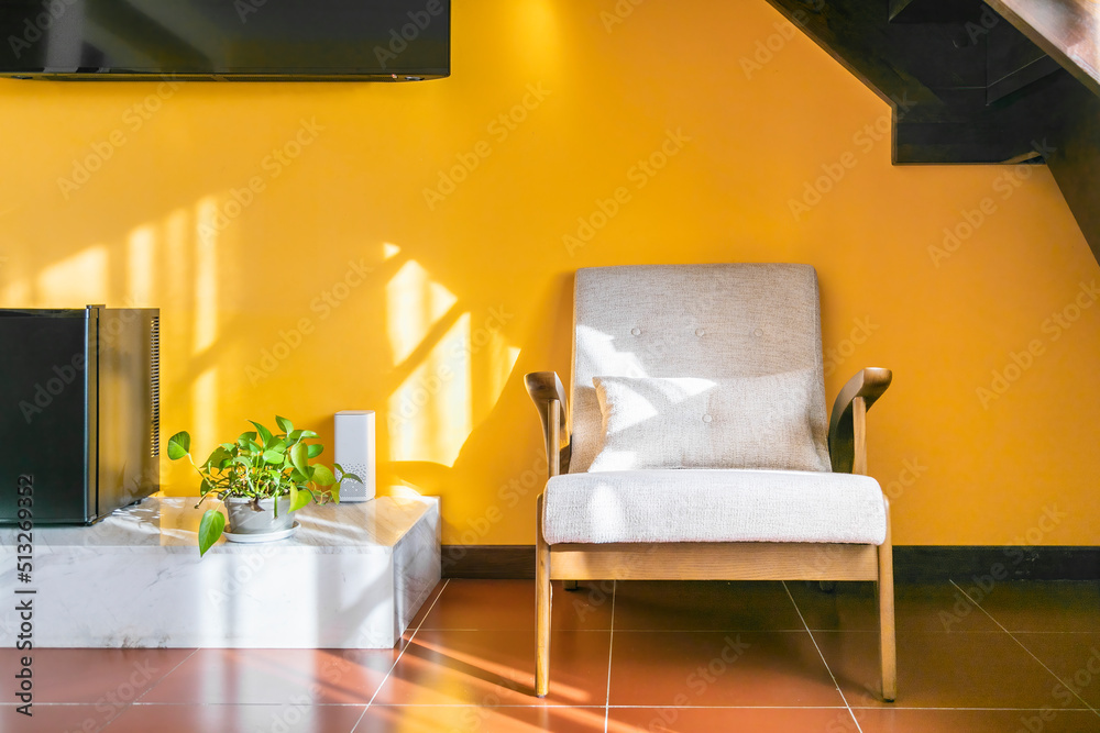 Warm colors are furnished loft interior