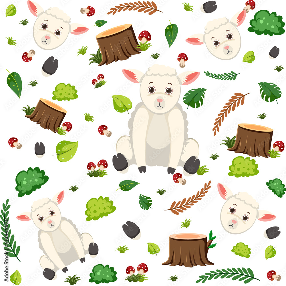 Sheep cute animal seamless pattern