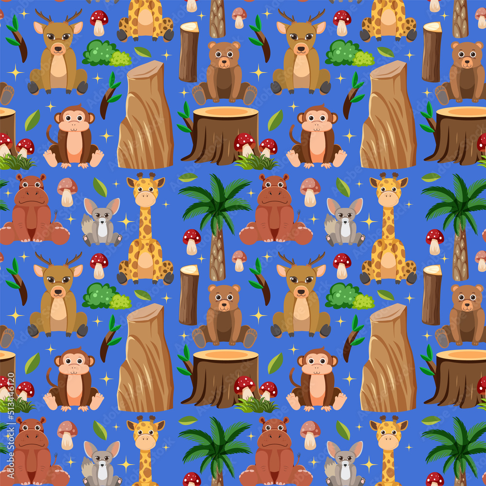 Cute animals seamless pattern