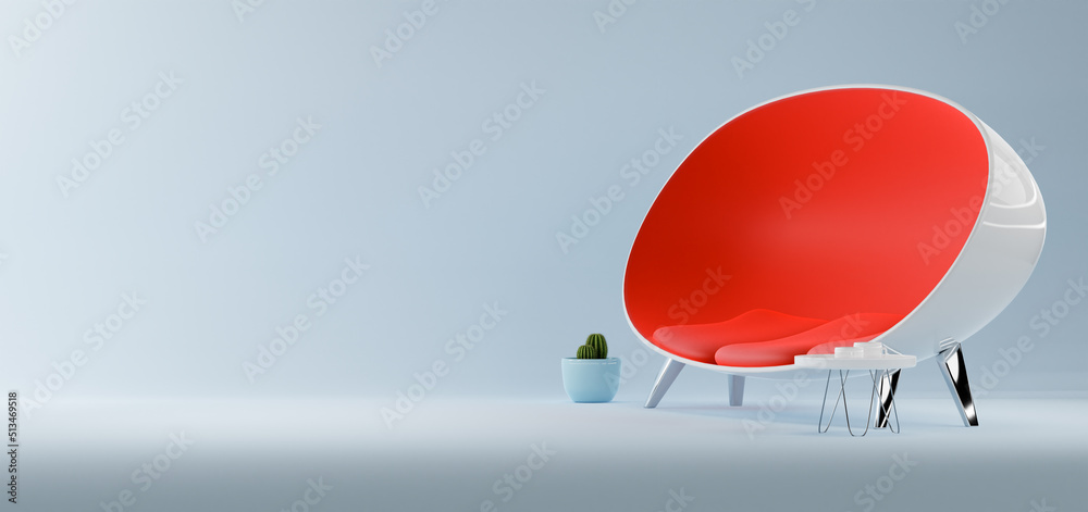 3d Red round sofa with simple interior design furnishings