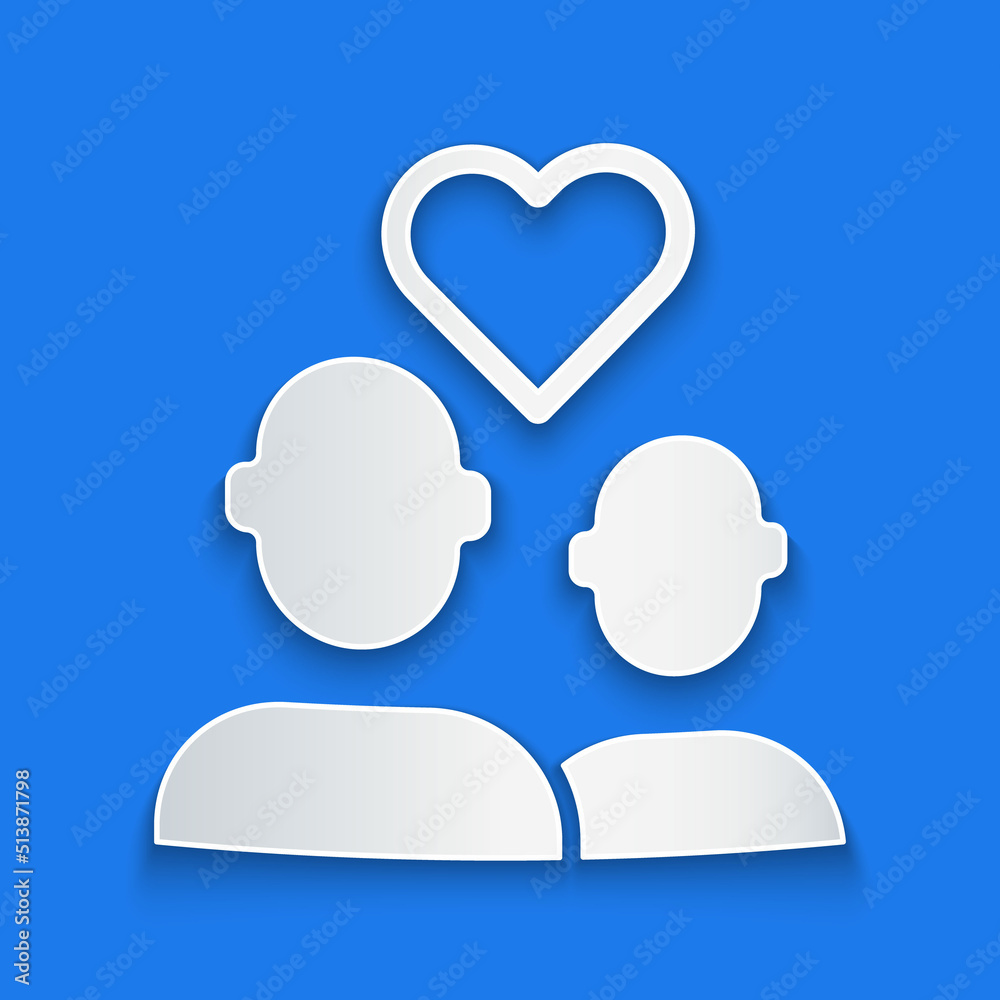 Paper cut Lover couple icon isolated on blue background. Happy Valentines day. Paper art style. Vect