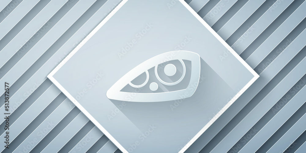 Paper cut Car headlight icon isolated on grey background. Paper art style. Vector