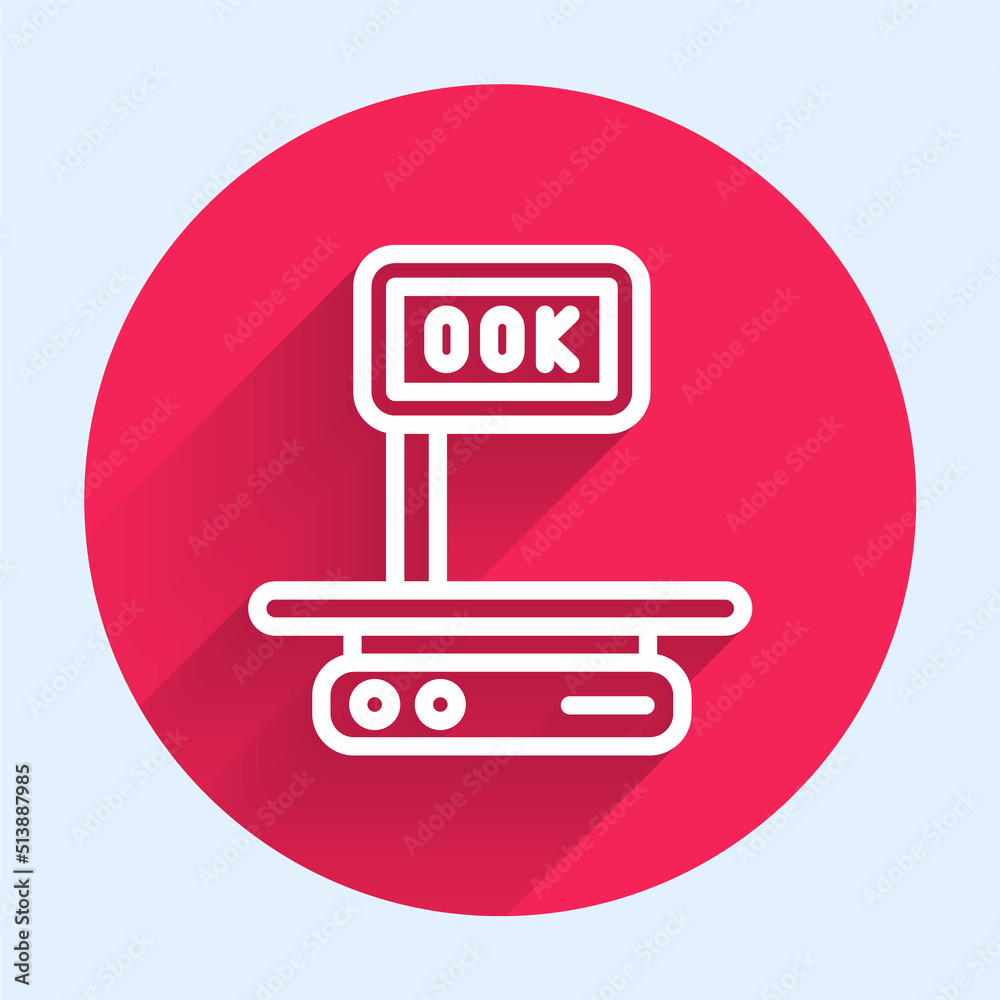 White line Electronic scales icon isolated with long shadow. Weight for food. Weighing process in st