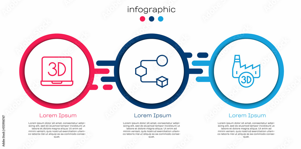 Set line 3D printer，Isometric cube and Printing house industry.Business infographic template.Vect（设置