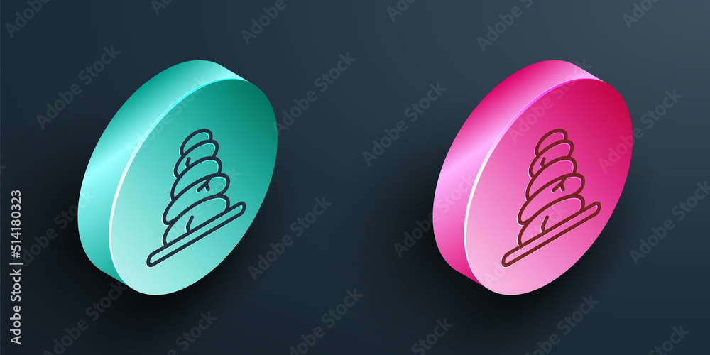 Isometric line Stack hot stones icon isolated on black background. Spa salon accessory. Turquoise an