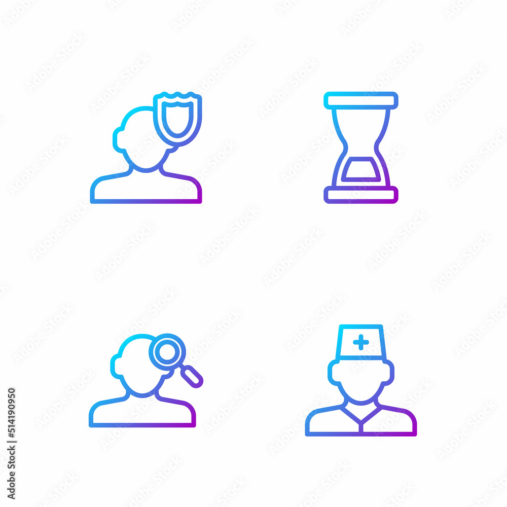 Set line Male doctor, Finding problem in psychology, Psychology and Old hourglass. Gradient color ic