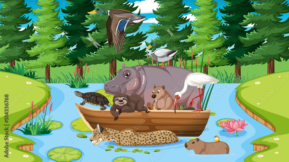 Cartoon wild animals in the forest