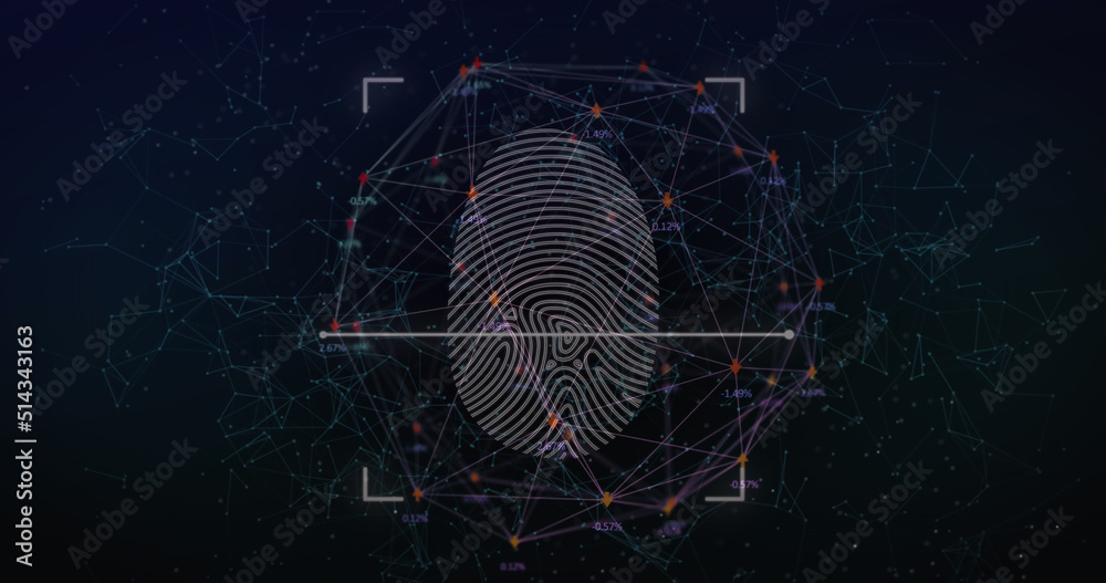 Bio metric fingerprint scanner against globe of network of connections