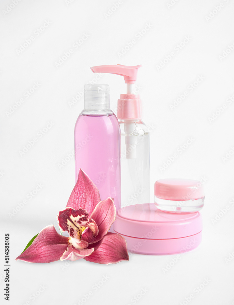 Natural cosmetics on white background