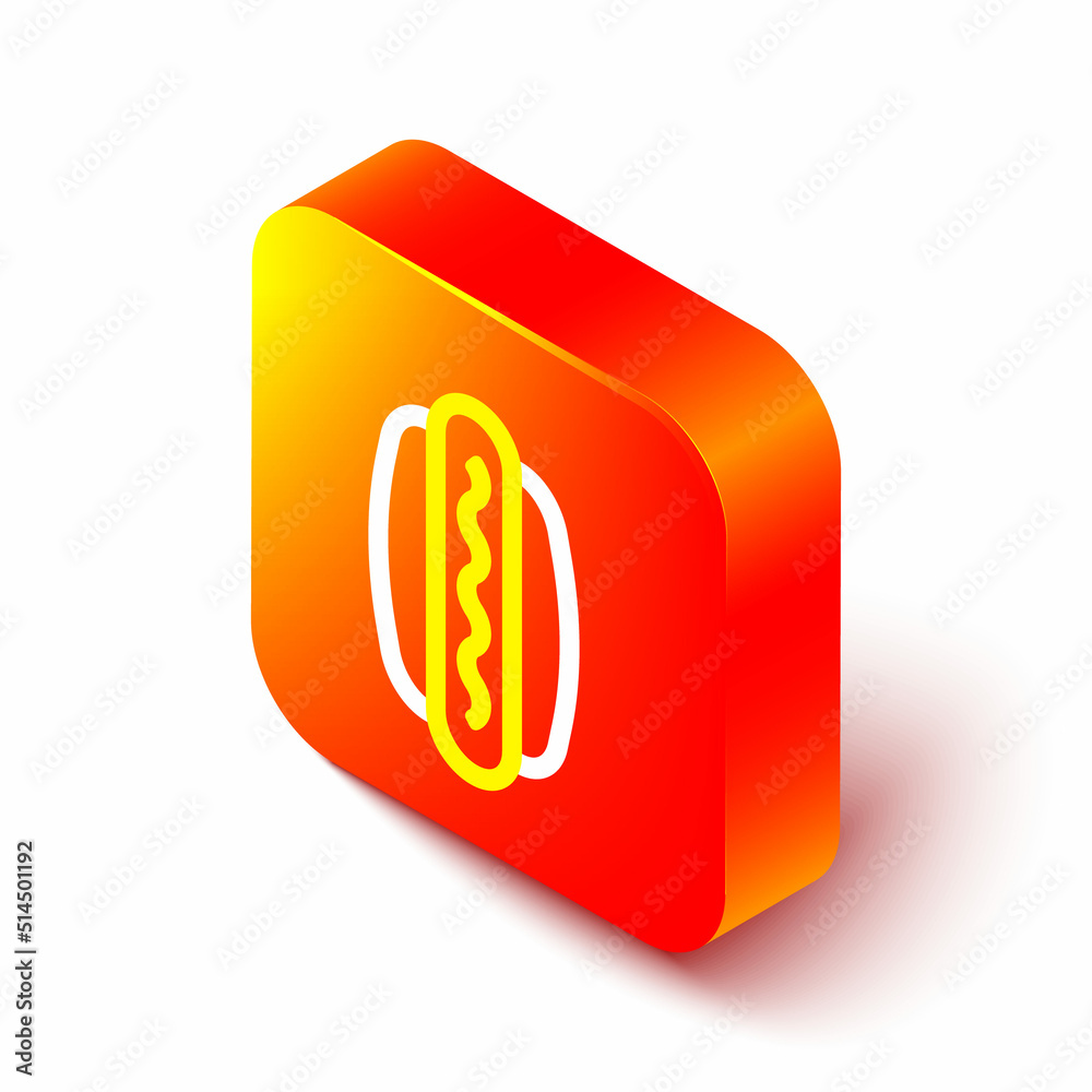 Isometric line Hotdog sandwich icon isolated on white background. Sausage icon. Fast food sign. Oran