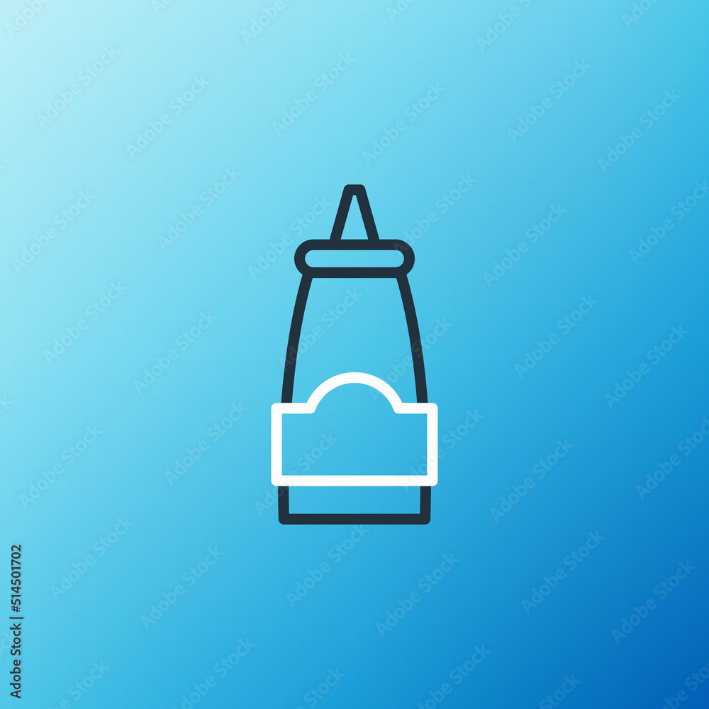 Line Sauce bottle icon isolated on blue background. Ketchup, mustard and mayonnaise bottles with sau