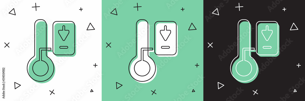 Set Sauna thermometer icon isolated on white and green, black background. Sauna and bath equipment. 